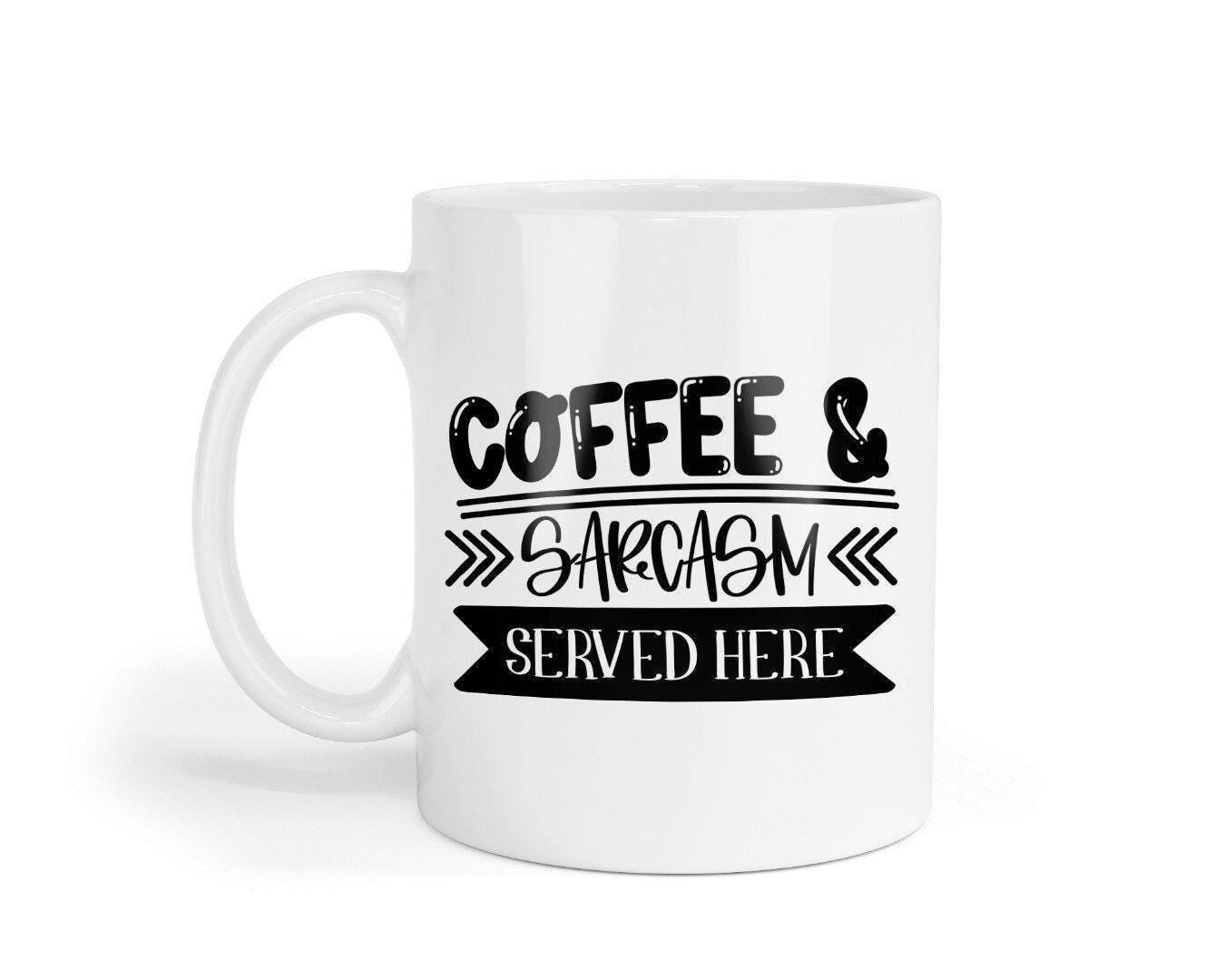 Coffee & Sarcasm Served Here - Funny Ceramic Novelty Mug And Coaster Coffee Tea Cup Gift