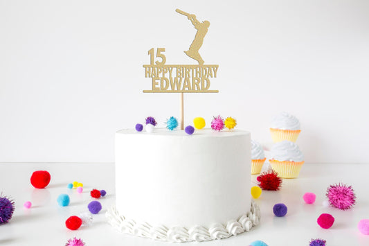 Personalised Glitter Cricket Cake Topper: Birthday Party Decor