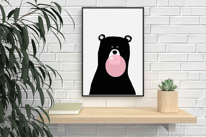 Black Bear Gum Cute Scandinavian Animal Nursery Wall Decor Art Poster Print