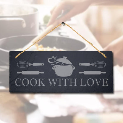 Cook With Love Laser Engraved Hanging Slate Kitchen Home Decor Plaque Sign