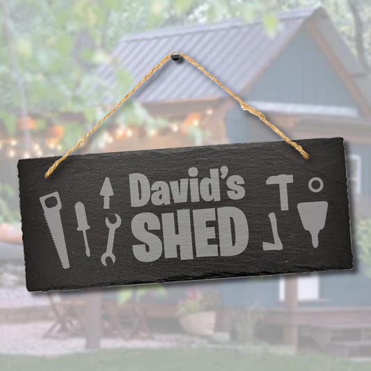 Personalised Shed Name Hanging Slate Workshop Garage Gift Outdoor Plaque Sign