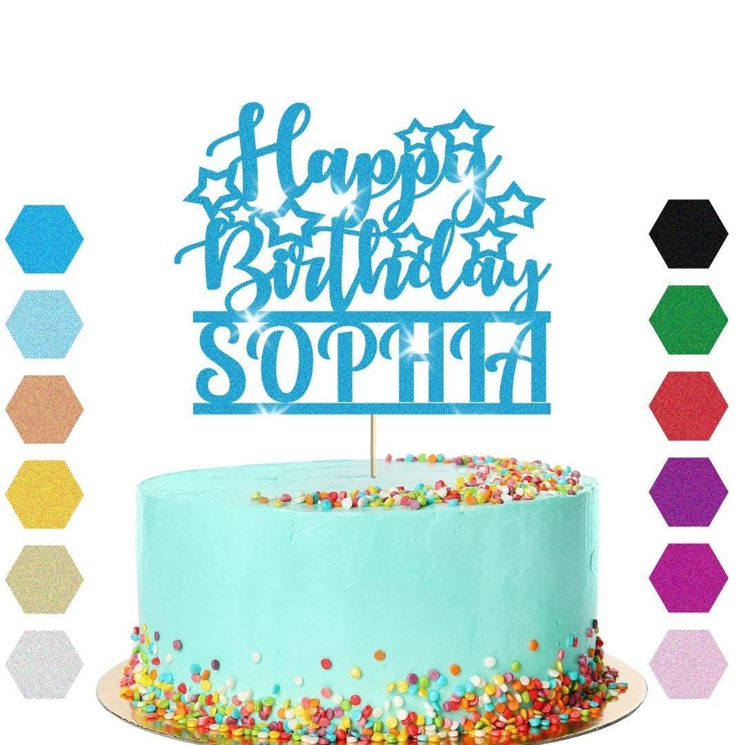 Personalised Glitter Happy Birthday Cake Topper Party Cake Age & Name Decoration