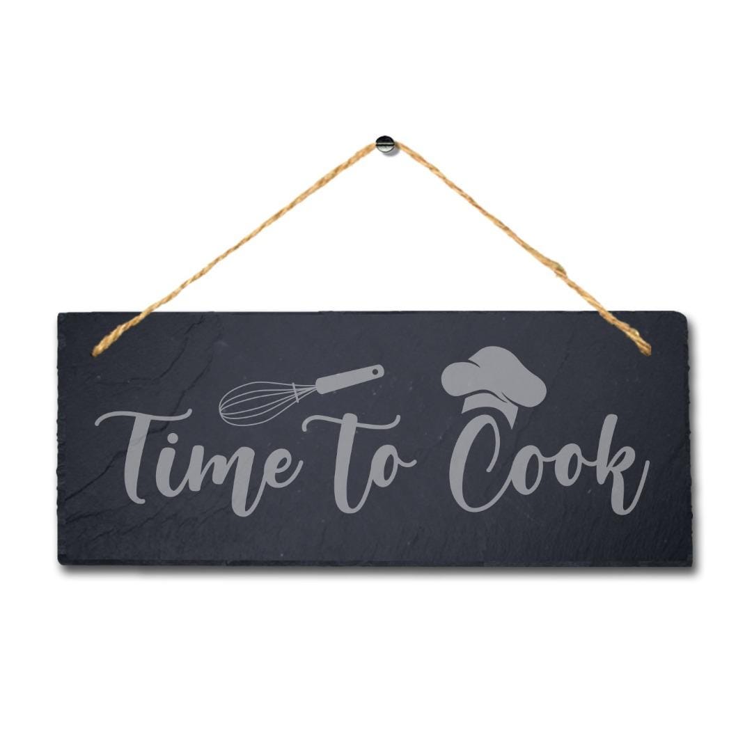 Time To Cook Laser Engraved Hanging Slate Kitchen Home Decor Plaque Sign
