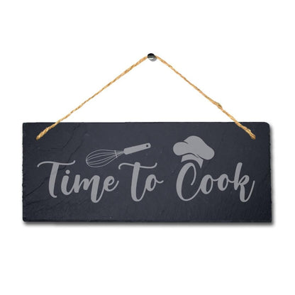 Time To Cook Laser Engraved Hanging Slate Kitchen Home Decor Plaque Sign