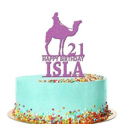 Personalised Acrylic Camel Riding Girls Birthday Cake Topper Decoration Gift