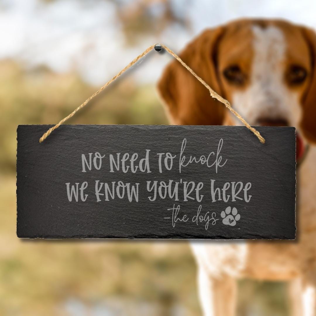 No Need To Knock Hanging Slate Engraved Sign Kitten Dog Lovers Plaque Home Gift