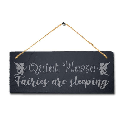 Quiet Please Fairies Are Sleeping Engraved Hanging Slate Home Decor Plaque Sign