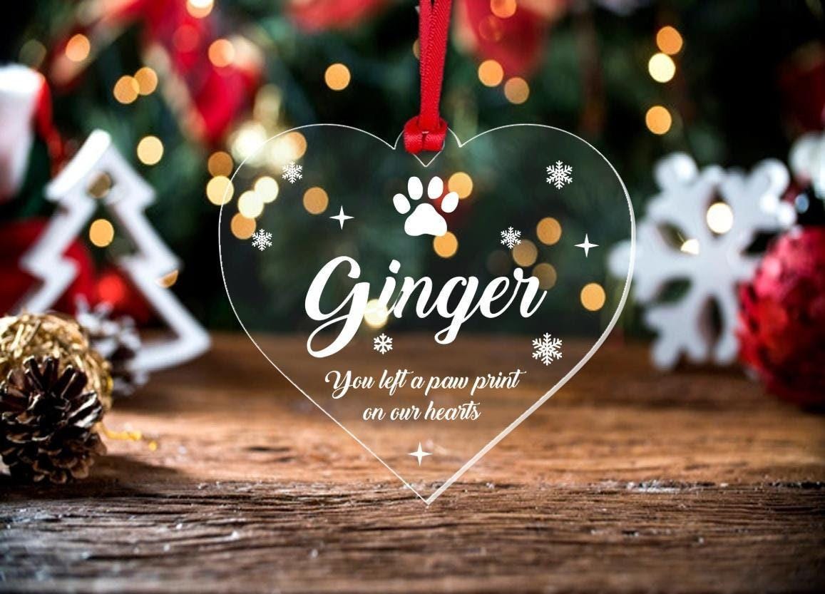 Personalised Pet Memory Christmas Bauble Dog Memorial Xmas Heart Decoration Gift