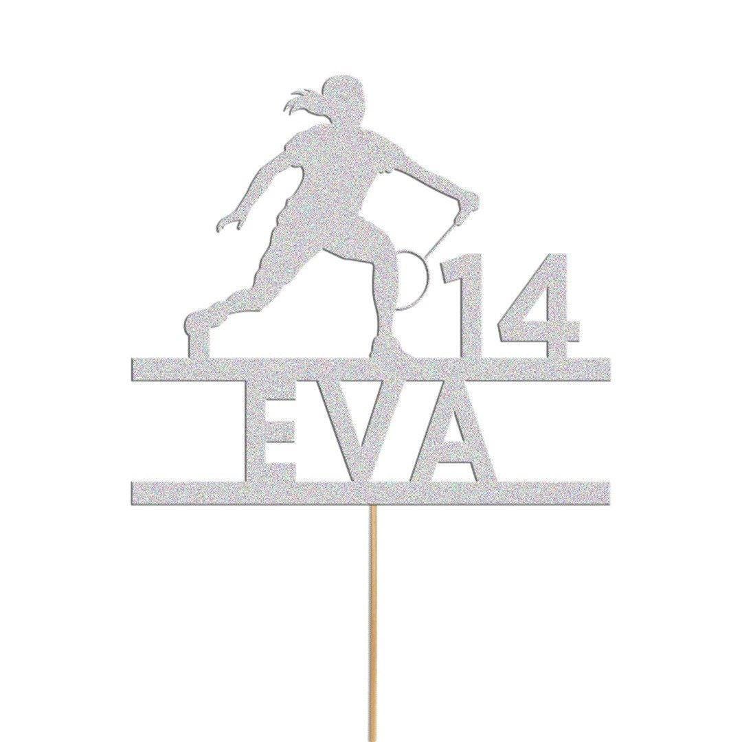 Custom Glitter Tennis Cake Topper: Personalised Birthday Party Decor