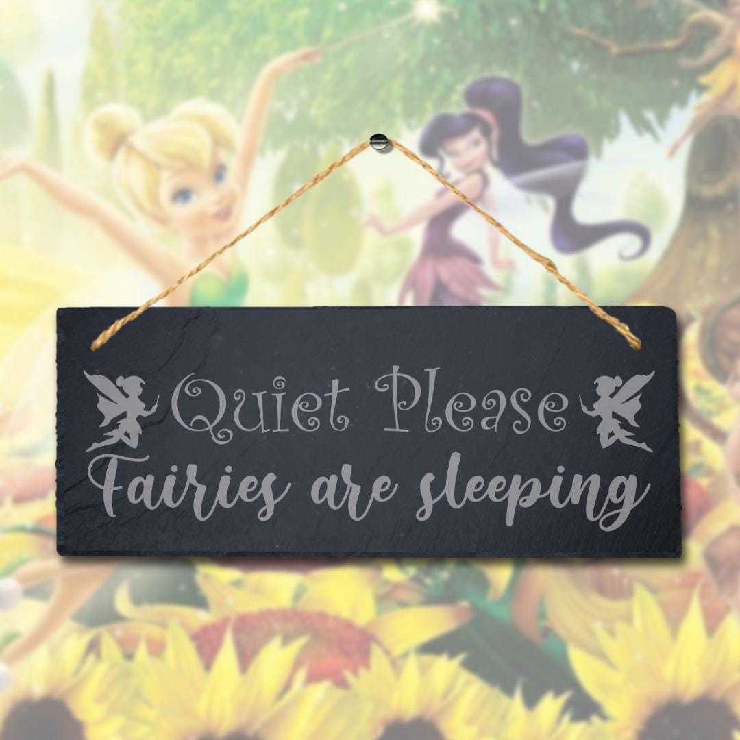 Quiet Please Fairies Are Sleeping Engraved Hanging Slate Home Decor Plaque Sign