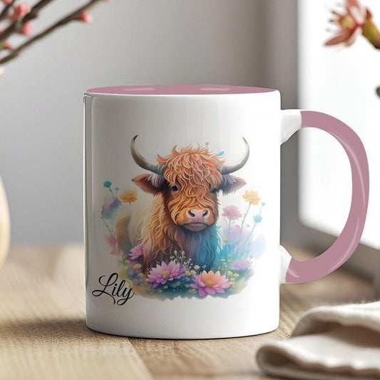 Personalised Highland Cow Mug and Coaster Set: Birthday Gift