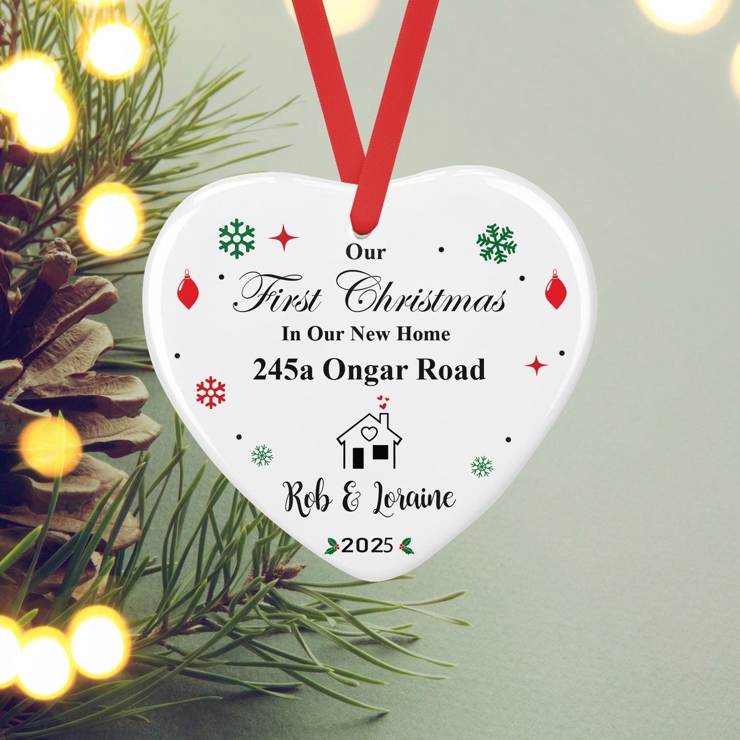 Personalised First Christmas In New Home Ceramic Bauble Ornament