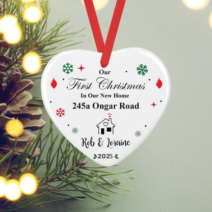 Personalised First Christmas In New Home Ceramic Bauble Ornament