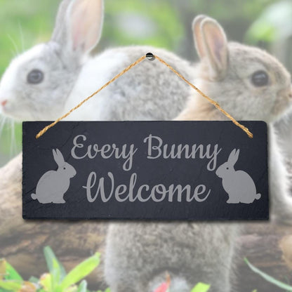 Every Bunny Welcome Laser Engraved Hanging Slate Rabbit Bunny Plaque Sign