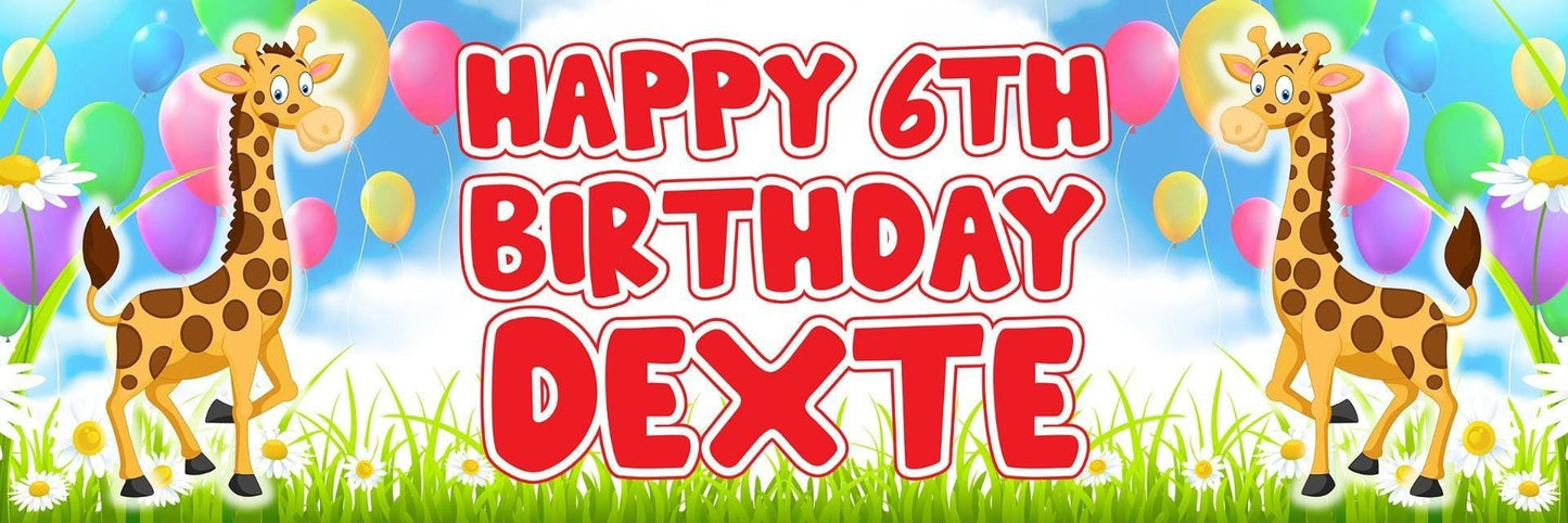 2 Personalised Birthday With Giraffe Banners Party Celebration Decoration Poster