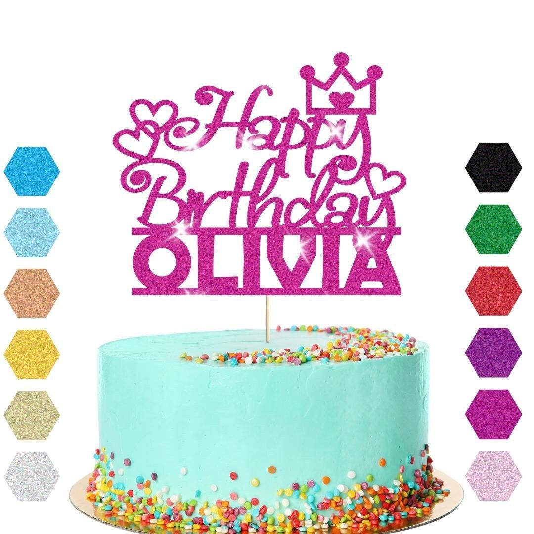 Personalised Princess Crown Glitter Happy Birthday Cake Topper Party Decoration