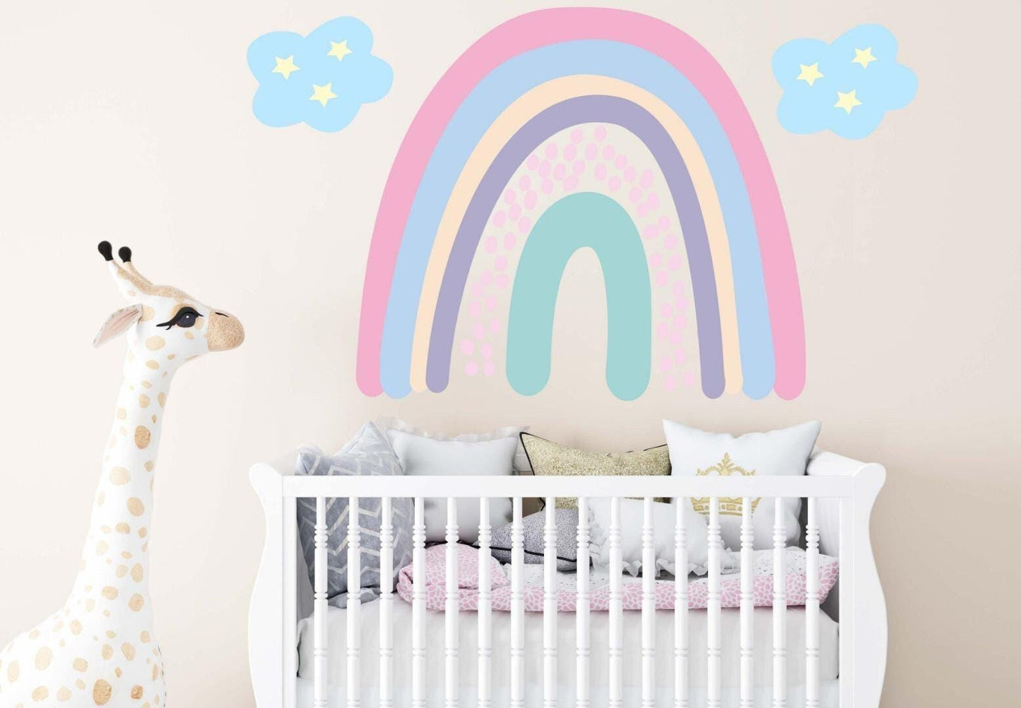 Boho Rainbow Wall Sticker Kids Bedroom Nursery Watercolour Clouds Vinyl Decal