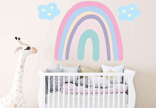 Boho Rainbow Wall Sticker Kids Bedroom Nursery Watercolour Clouds Vinyl Decal