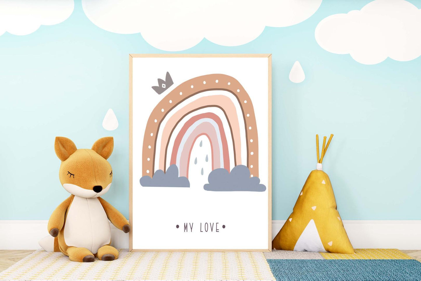My Love Crown Girls Boho Watercolour Hand Painted Effect Rainbow Nursery Poster