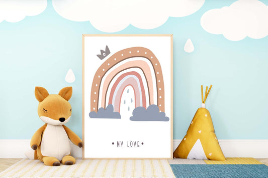My Love Crown Girls Boho Watercolour Hand Painted Effect Rainbow Nursery Poster