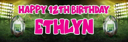 Personalised Rugby Birthday Banner: Custom Name & Age, Pack of 2