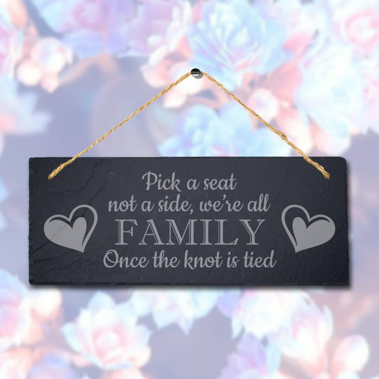 We Are Family Laser Engraved Hanging Slate Wedding Party Venue Door Plaque Sign