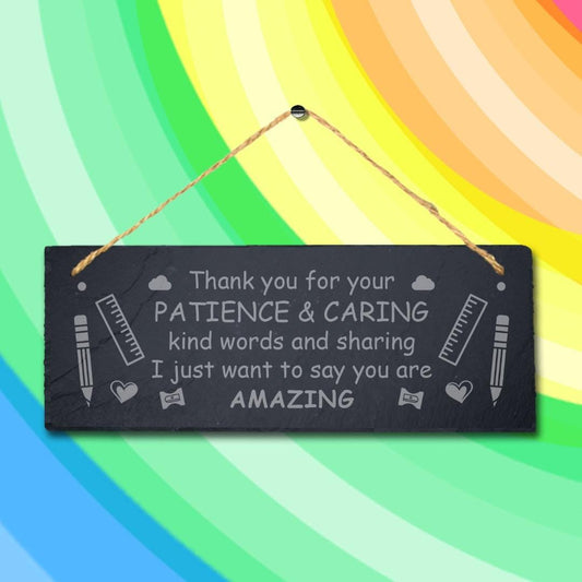 Amazing Teacher Thank You Gift Engraved Slate Sign Patience School Leavers