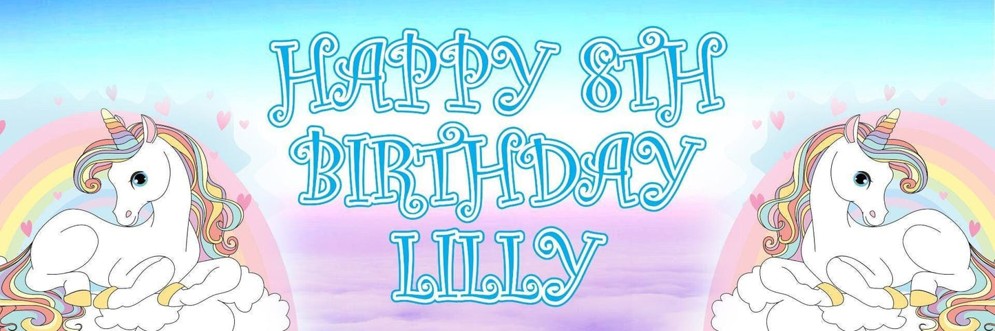 2x Customisable Unicorn On Clouds Birthday Banners Personalised Party Decorations For Girls Fairy-tale Celebrations