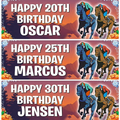 2x Personalised Horse Racing Birthday Banner: Custom Name & Age