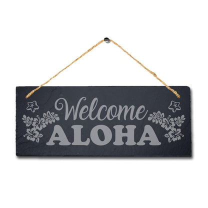Welcome Aloha Love Peace Laser Engraved Hanging Slate Ocean Beach Plaque Sign
