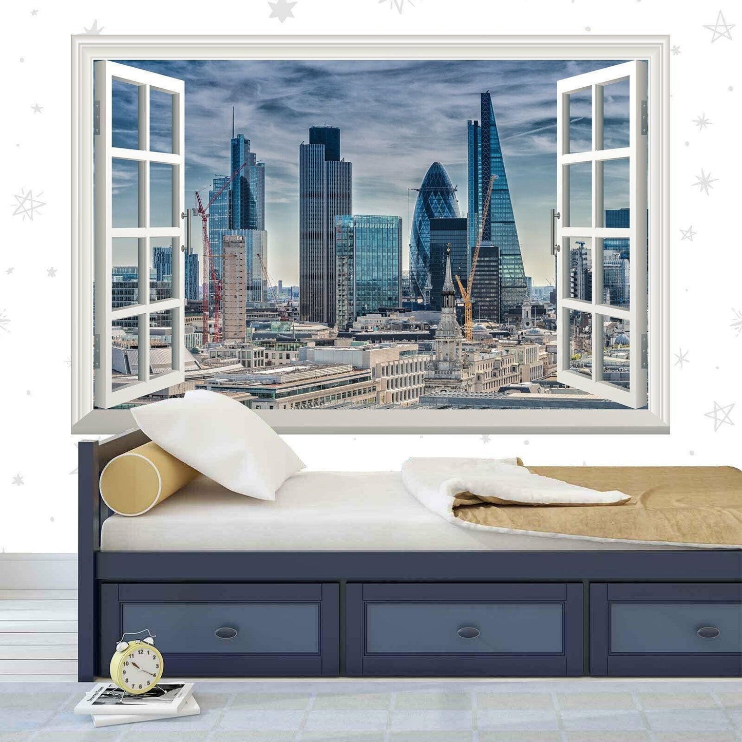 London Cityscape Wall Sticker: 3D Window View Vinyl Mural