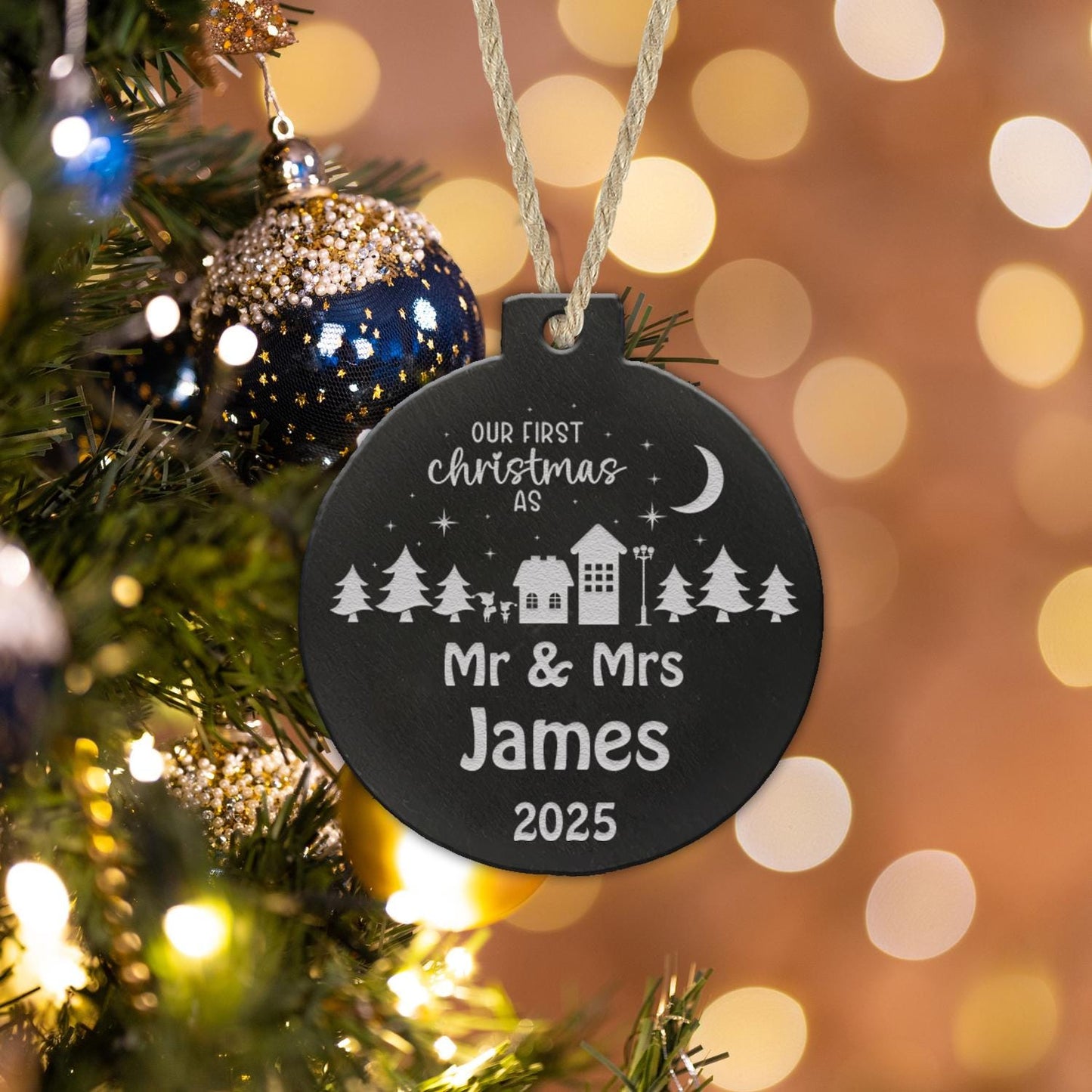 Personalised First Christmas Bauble: Mr & Mrs Keepsake Decor