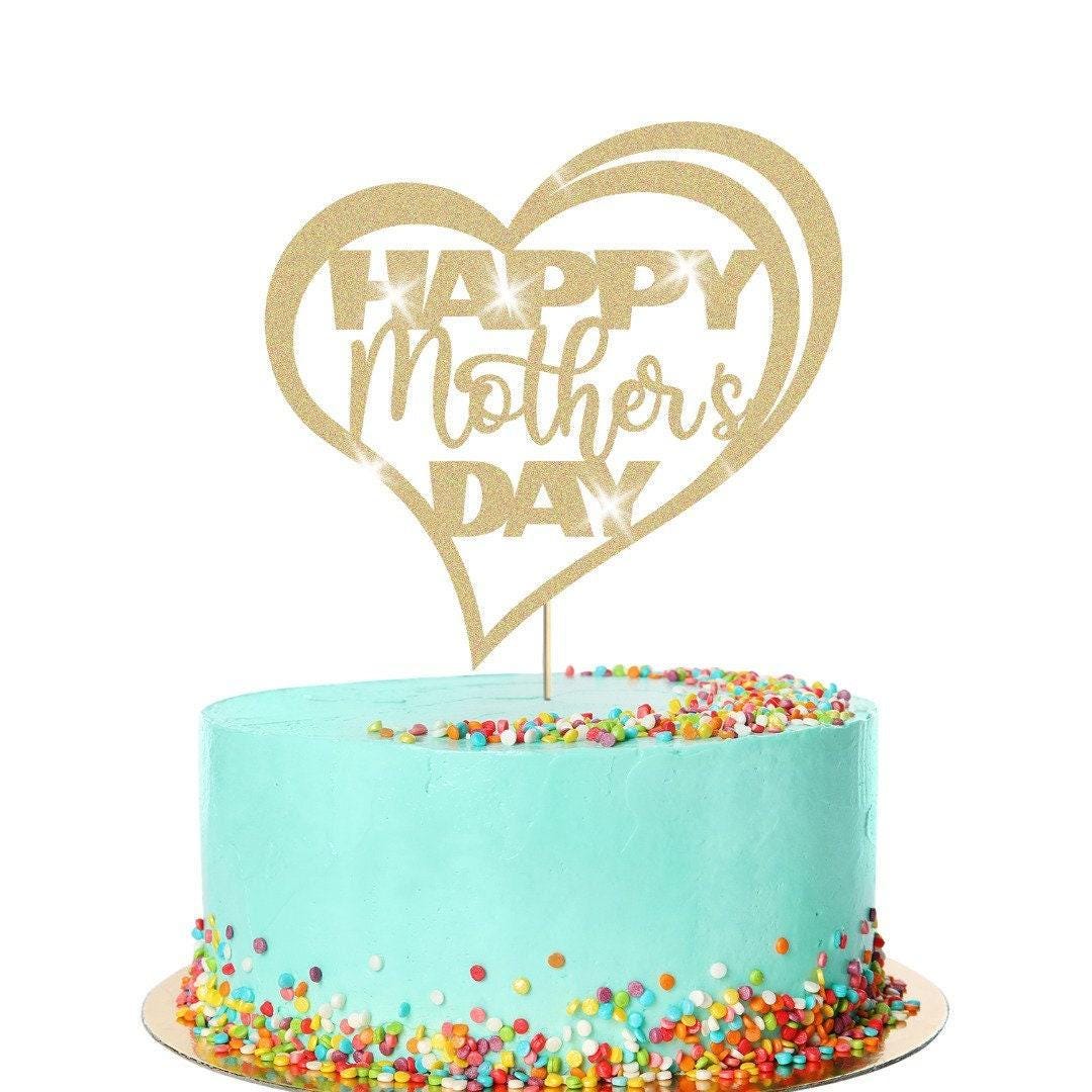 Happy Mothers Day Glitter Heart Design Cake Topper Birthday Decoration