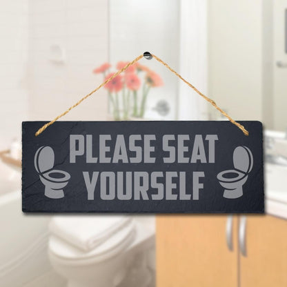 Seat Hanging Slate Sign Engraved Plaque Funny Toilet Restroom Washroom Home Gift