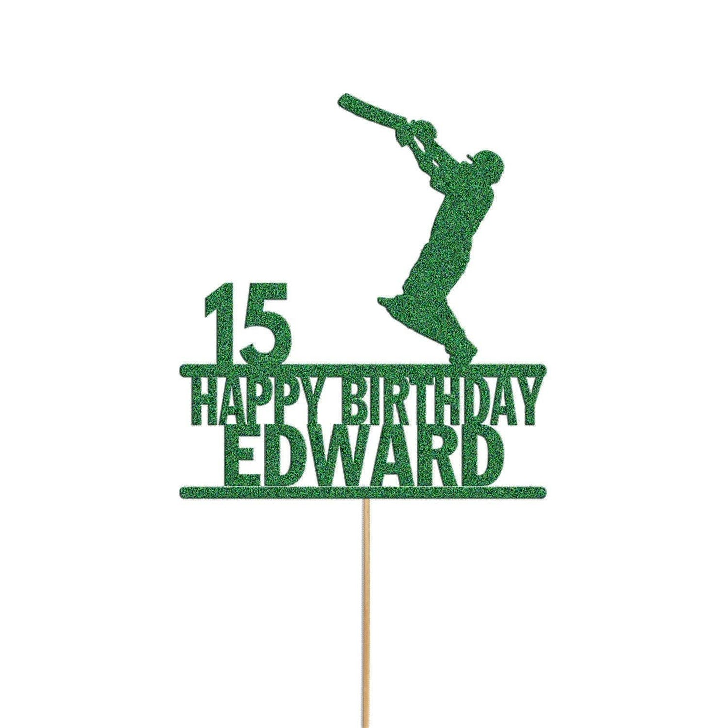 Personalised Glitter Cricket Cake Topper: Birthday Party Decor