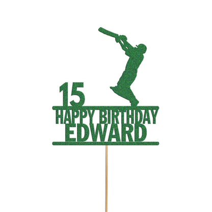 Personalised Glitter Cricket Cake Topper: Birthday Party Decor