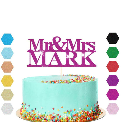 Personalised Glitter Cake Topper: Mr & Mrs, Anniversary, Wedding