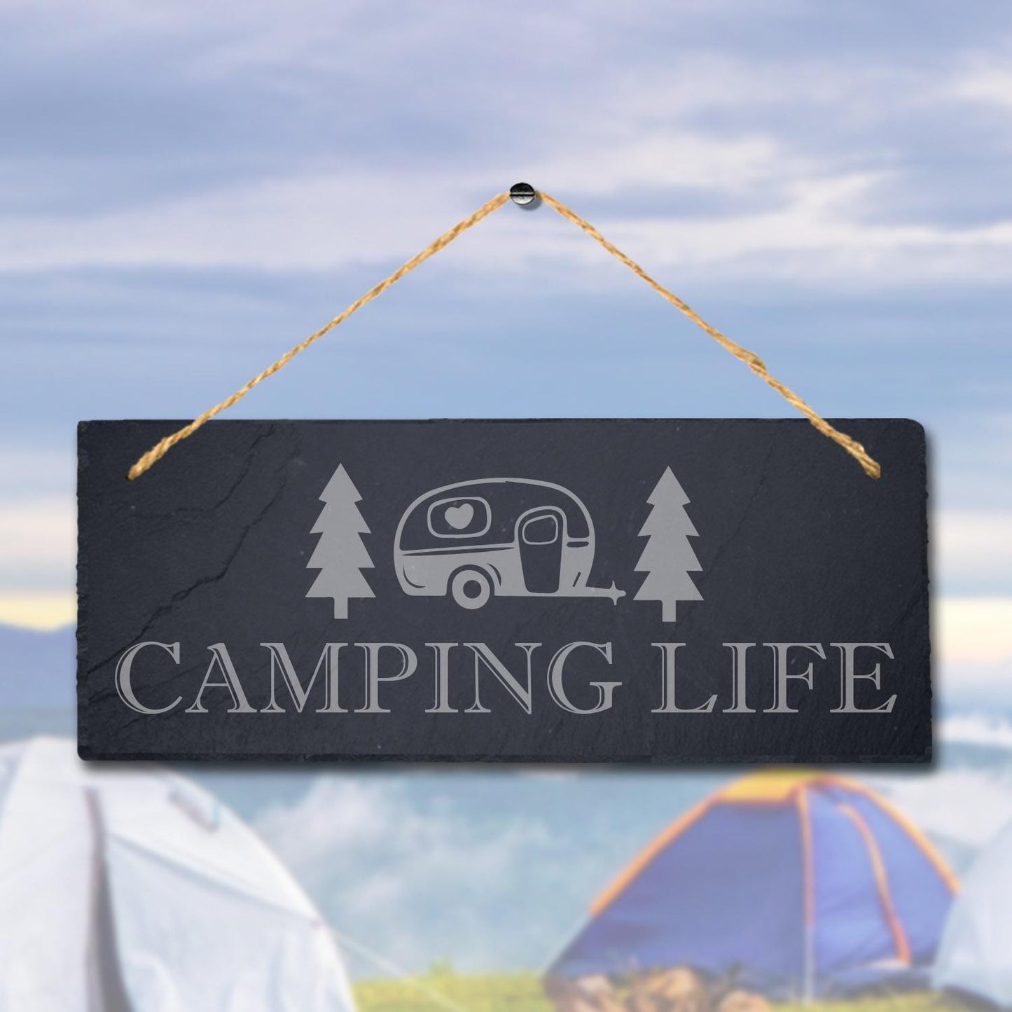 Camping Life Laser Engraved Hanging Slate Caravan Plaque Summer Adventurer Sign