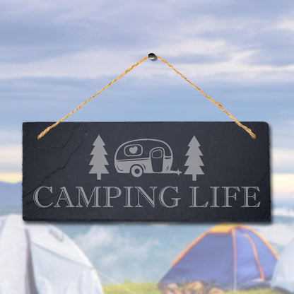 Camping Life Laser Engraved Hanging Slate Caravan Plaque Summer Adventurer Sign