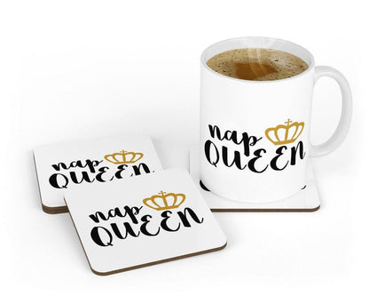 Nap Queen - Funny Ceramic Novelty Mug & Coaster Coffee Tea Cup Office Humour Workspace Gift