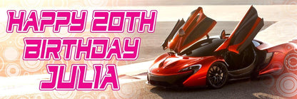 2 Personalised Fast Car Birthday Banners Party Celebration Decoration Posters