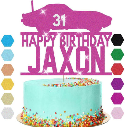Personalised Glitter Card Racing Car Cake Topper: Birthday Decoration with Any Name and Age