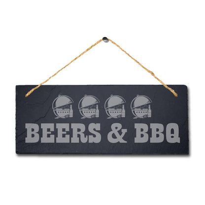 Beers And Bbq Laser Engraved Hanging Slate Feast Party Home Decor Plaque Sign