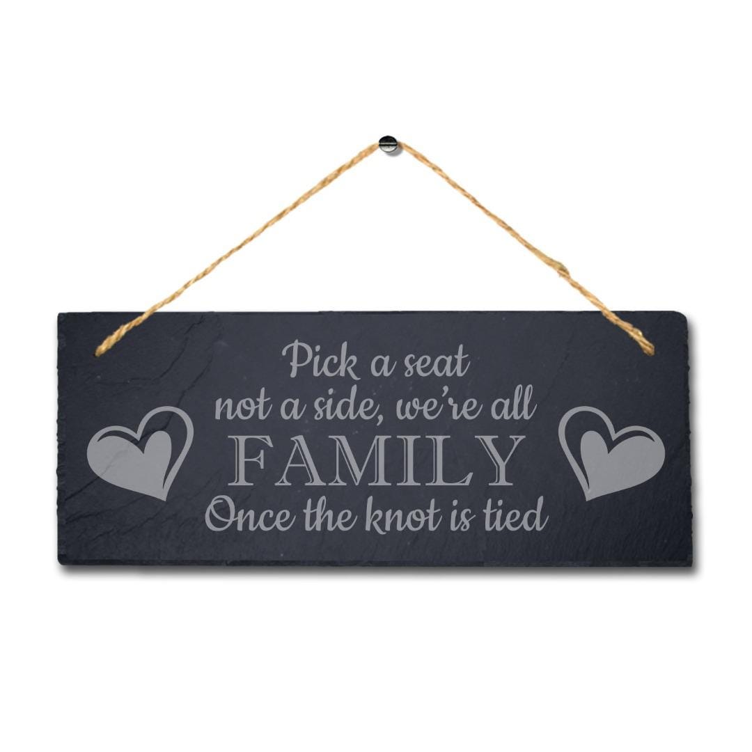 We Are Family Laser Engraved Hanging Slate Wedding Party Venue Door Plaque Sign