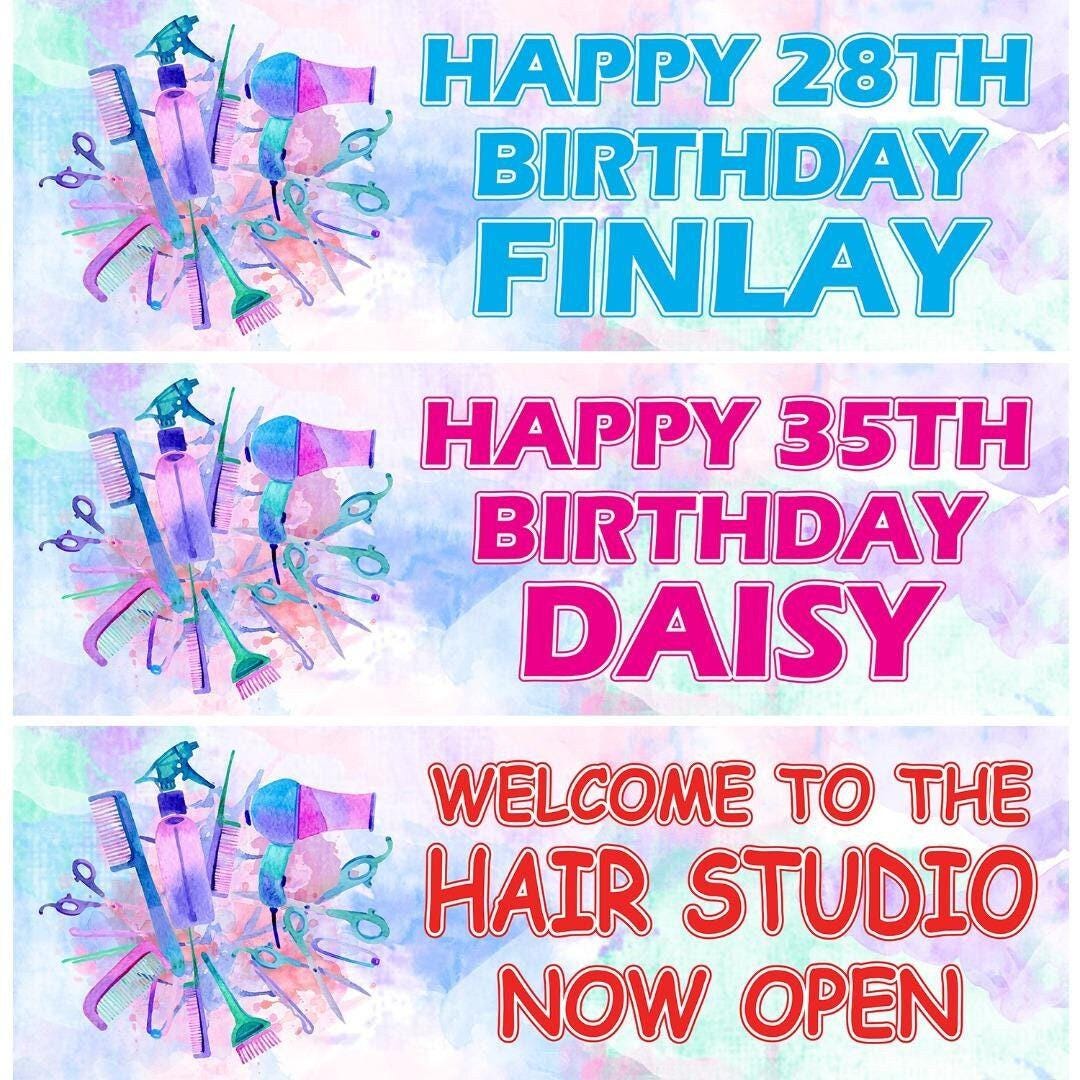 2 Personalised Hair Dresser Birthday Party Celebration Banners Decoration Poster