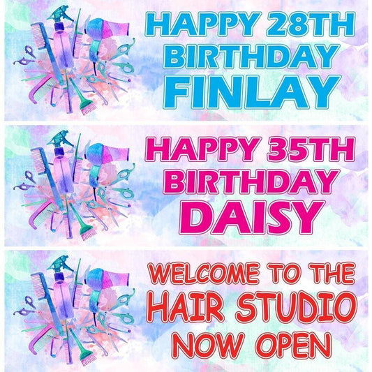 2 Personalised Hair Dresser Birthday Party Celebration Banners Decoration Poster