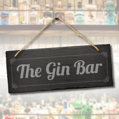 The Gin Bar Engraved Hanging Slate Drinking Gift Home Club Outdoor Plaque Sign