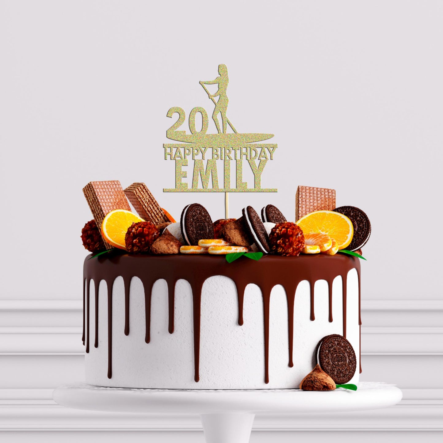 Personalised Paddle Board Glitter Cake Topper: Birthday Party Decor