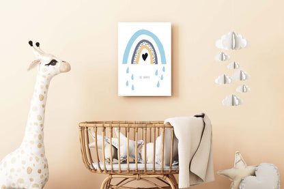 Rain Drops Boy Boho Watercolour Hand Painted Effect Rainbow Nursery Art Poster