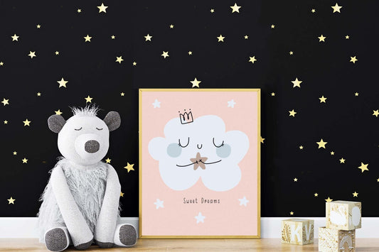 Dreams Clouds Kids Boho Watercolour Hand Painted Effect Nursery Wall Art Poster